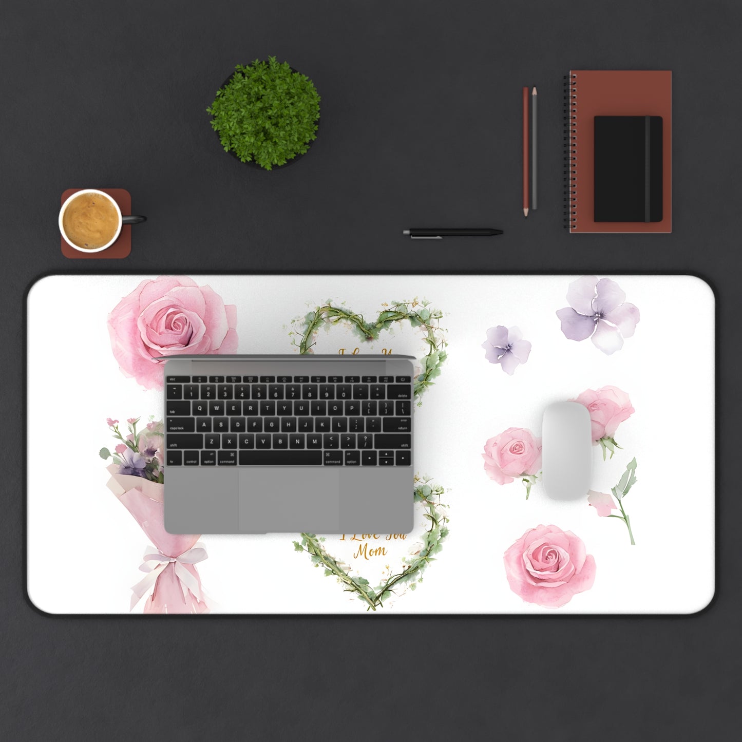 Floral Mom Desk Mat - I Love You Mom Gift for Mother's Day or Any Occasion