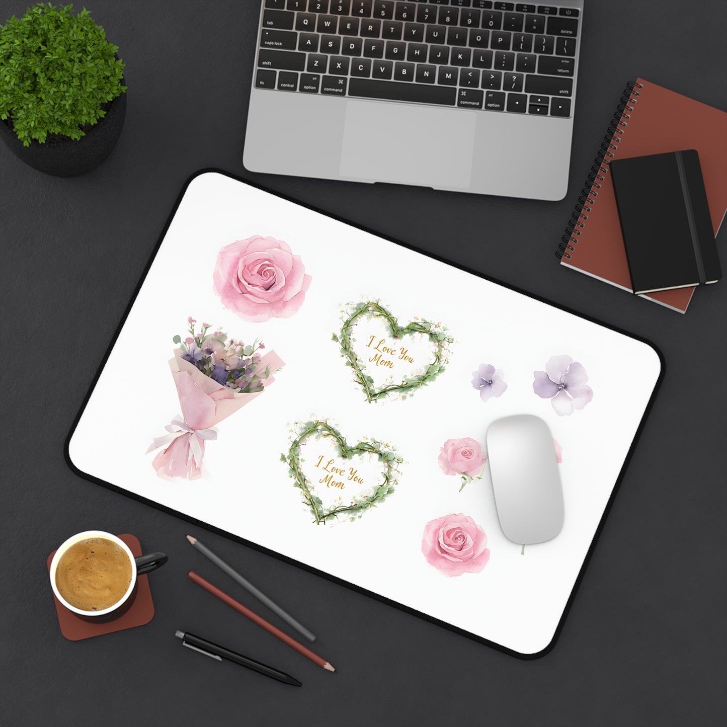 Floral Mom Desk Mat - I Love You Mom Gift for Mother's Day or Any Occasion