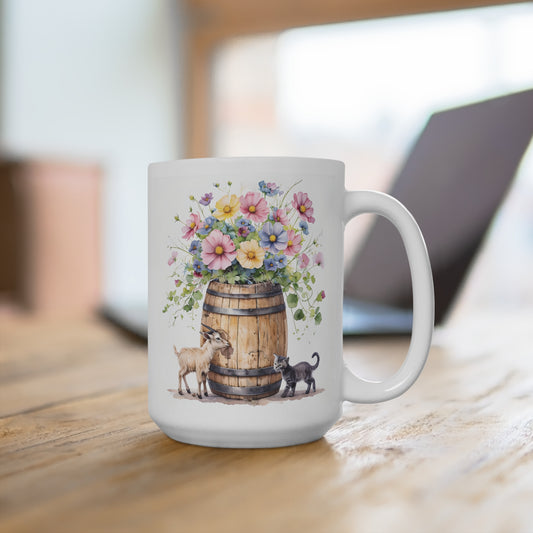 Whimsical Animal Garden Mug 15oz – Perfect for Nature Lovers and Farmhouse Decor